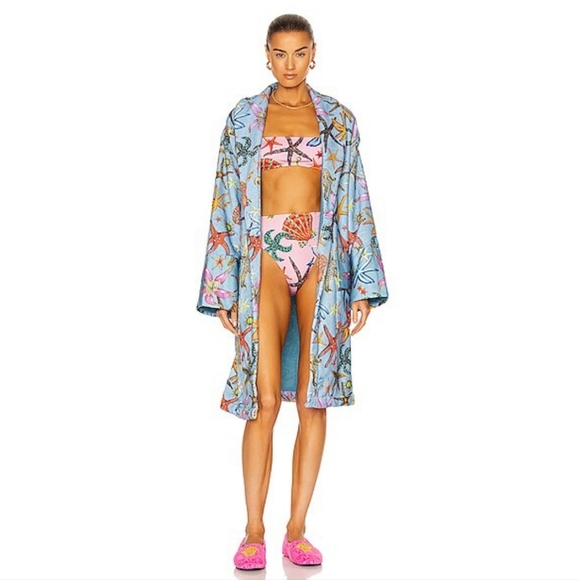 Versace Starfish Robe- Tresor De La Mer Pale Blue Terrycloth Unisex Bath Robe - Picture 11 of 13
